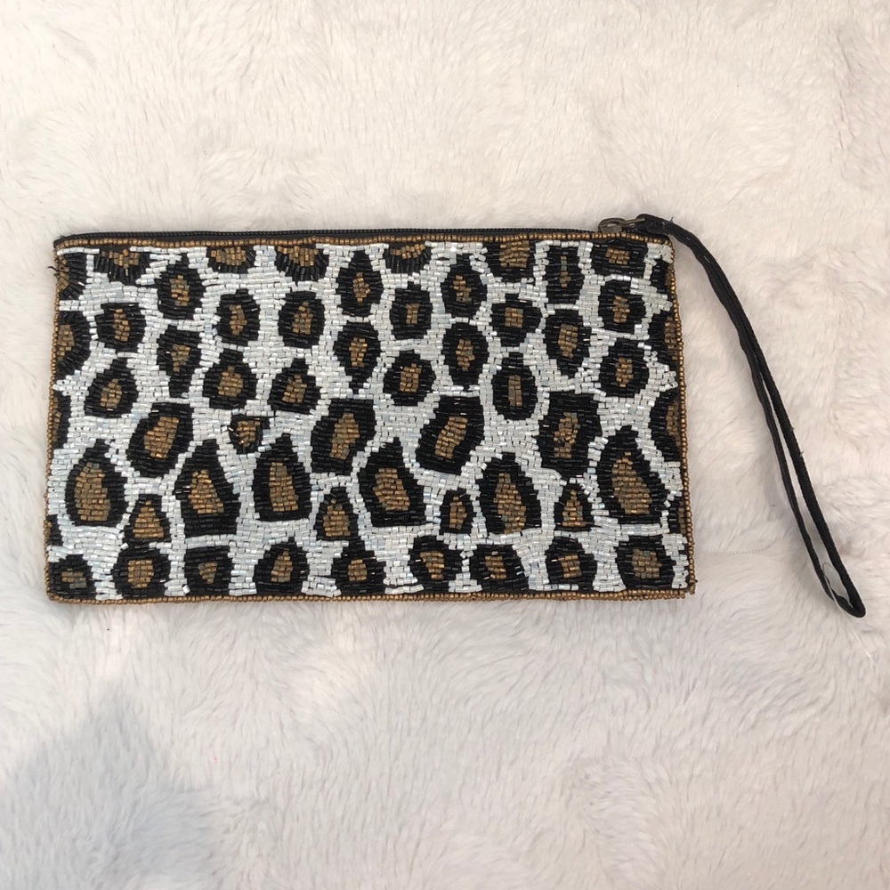 New beaded leopard print clutch